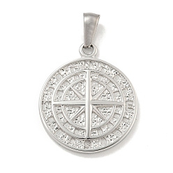 Нержавеющая Сталь Цвет Не тускнеющие 304 подвески из нержавеющей стали, плоский круглый с подвеской в виде компаса, цвет нержавеющей стали, 25.5x22x3 мм, отверстие : 7x3.5 мм