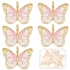 Pink 6 кулоны латунные эмалевые шт., реальный 18 k позолоченный, долговечный, бабочка, розовые, 16.5x22x5 мм, отверстие : 5x3 мм