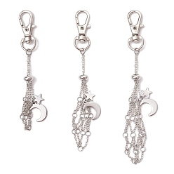 Платина Поворотные карабины-карабины из сплава «луна и звезда» и латунные кабельные цепи, полуфабрикат подвесные украшения, платина, 92~120 мм, 3 шт / комплект