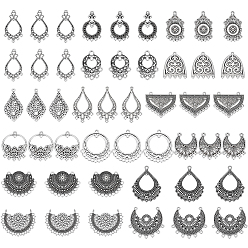 Mixed Shapes 48Pcs 16 Styles Tibetan Style Alloy Chandelier Component Links, Antique Silver, Mixed Shapes, 30~45.5x22~43x1.2~4mm, Hole: 0.8~4mm, 3pcs/style