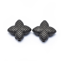 Gunmetal Rack Plating Brass Beads, Long-Lasting Plated, Hollow, Clover, Gunmetal, 16x17x6mm, Hole: 1.2mm