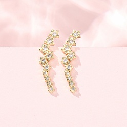 Clear Brass Micro Pave Cubic Zirconia Stud Crawler Earrings, Star, Real 18K Gold Plated, Cadmium Free & Lead Free, Long-Lasting Plated, Rack Plating, Clear, 24.5x7.5x6.5mm