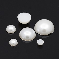 White ABS Plastic Imitation Pearl Dome Cabochons, Half Round, White, 4~12x2~5mm