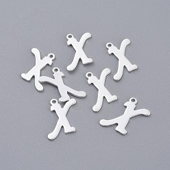 Letter X 201 подвески из нержавеющей стали, буквы, серебряный цвет гальваническим, letter.x, 15x10x1 мм, отверстие : 1 мм