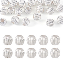 Серебро 20шт. 925 рифленые круглые разделительные бусины из стерлингового серебра, серебряные, 4x3.5 мм, отверстие : 2 мм