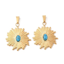 Золотой 304 подвески из нержавеющей стали, подвески из синтетических бирюзовых цветов, ионное покрытие (ip), золотые, 25.5x23x4.5 мм, отверстие : 5.5x2.5 мм