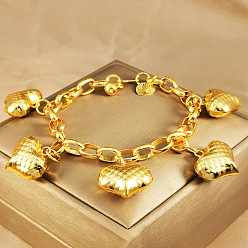 Настоящее золото 24K Латунь шарм браслеты, браслеты-цепочки для женщин, сердце, реальный 24 k позолоченный, 7-7/8 дюйм (20 см)