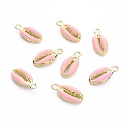 Pink Подвески из эмали и сплава, форма раковины каури, золотой свет, розовые, 17x8.5x3.5 мм, отверстие : 1.8 мм