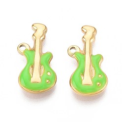 Весенне-зеленый 304 подвески из нержавеющей стали, с эмалью, гитарный шарм, реальный 18 k позолоченный, ионное покрытие (ip), весенний зеленый, 21x10.5x3 мм, отверстие : 1.6 мм