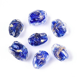 Королевский синий Ручной работы золотые и серебряные шарики фольги стекла, самородки, королевский синий, 12.5~14x10~11x9~10 мм, отверстие : 1.2~1.4 мм