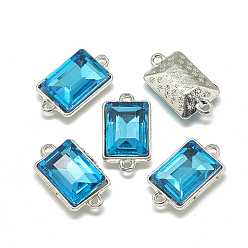 Темно-Голубой Соединители звеньев сплава стекла, граненые, прямоугольные, платина, глубокое синее небо, 21x12x6 мм, отверстие : 1.5 мм