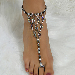Черный Летние женские браслеты на ногу с каплевидным вырезом из латуни, полностью украшенные кристаллами и стразами, с кисточками на палец ноги, чёрные, 8-5/8 дюйм (220 мм)