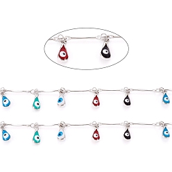 Платина Латунные цепочки ручной работы, с эмалевыми подвесками и шпулей, пайки, долговечный, слезинка со сглаза, платина, 12.5x2x1.5 мм, около 32.8 футов (10 м) / рулон