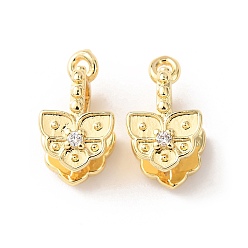 Настоящее золото 18K Латунные зажимные скобы для ледоруба с прозрачными фианитами, бабочка, реальный 18 k позолоченный, 14x8x2 мм, отверстие : 1.2 мм