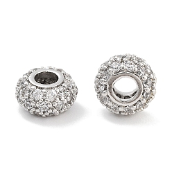 Платина Латунь с бусиной из циркония, плоско-круглые, прозрачные, платина, 8x4.5 мм, отверстие : 3.2 мм