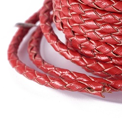 FireBrick Braided Cowhide Cord, Leather Jewelry Cord, Jewelry DIY Making Material, with Spool, FireBrick, 3.3mm, 10yards/roll