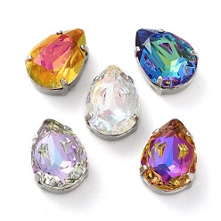 Платина Шить на горный хрусталь, многожильные звенья из стекла, хрусталя и стразов, с настройками латуни, аксессуары для одежды, граненые, слеза, разноцветные, платина, 14x10x6.5 мм, отверстие : 1.2 мм