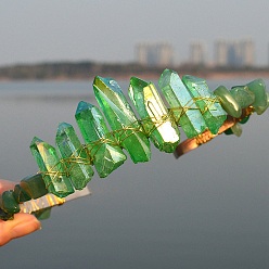 Зеленый Авантюрин Натуральные гальванизированные хрустальные ободки для волос, с кусочками зеленого авантюрина, корона для волос, для женщин девушек, 270x180x30 мм