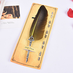 Dark Goldenrod Turkey Feather Dipped Pen, with Alloy Pen Tip & Replacement Tips, for Teacher's Day, Dark Goldenrod, 285mm