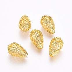 Golden Rack Plating Brass Filigree Beads, Hollow, Teardrop, Golden, 15x10mm, Hole: 3mm