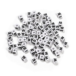 Letter W Непрозрачные акриловые бусины, Эмаль стиле, куб с письмом, Буква W, 4.5x4.5x4.5 мм, отверстие : 2 мм, 5500 шт / 500 г
