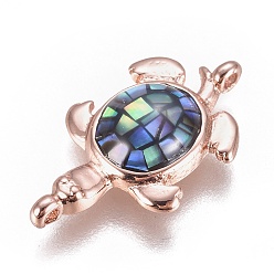 Розовое Золото Ссылки на оболочку морского ушка / оболочку пауа, с латунной фурнитурой , Морская черепаха, розовое золото , 12.5x21x4 мм, отверстие : 1.2 мм