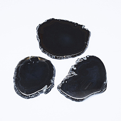 Black Natural Agate Slices Big Pendants, Dyed, Black, 50~110x27~60x5~10mm, Hole: 2mm, about 20~40pcs/kg
