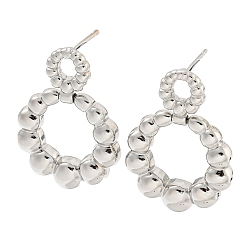 Платина Серьги-гвоздики из латуни с реечным покрытием, долговечный, без свинца и без кадмия, круглые, платина, 34x24.5 мм