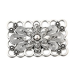 Античное Серебро Тибетский стиль сплава многожильных ссылки, Прямоугольник с цветком, античное серебро, 25x40x4 мм, отверстие : 4 мм