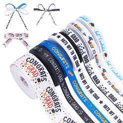 (52) Непрозрачная лаванда 7 рулоны 7 стили полиэфирной ленты, лента с узором на тему выпускного сезона, для подарка украшения, разноцветные, 3/8~1 дюйм (10~25 мм), Около 5 ярдов / рулон, 1 рулон / стиль