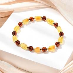 Янтарный Эластичные браслеты из натурального янтаря и латунных бусин для женщин и мужчин, кубовидной и круглый, реальный 14 k позолоченный, внутренний диаметр: 2.36 дюйм (6 см)