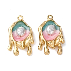 Pink Подвески из эмалевого сплава легкого золота, тающие чары, с ABS имитации жемчуга, стойки покрытие, розовые, 27.5x17x5 мм, отверстие : 1.5 мм