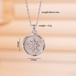 Звезда Подвеска из латуни с микропаве из прозрачных кубических цирконий и натуральным белым перламутровым камнем 304 цепочка из нержавеющей стали для женщин, цвет нержавеющей стали, звезда, 15.75 дюйм (40 см), Кулон : 20x17 мм