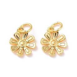 Echt 18 k vergoldet Messing Charme, mit Sprungring, cadmiumfrei und bleifrei, Blume, echt 18 k vergoldet, 11x9x2 mm, Bohrung: 3 mm