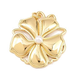 Настоящее золото 18K Латунные подвески, , с абс пластмассовой имитационной жемчужиной, долговечный, стойки покрытие, без свинца и без кадмия, реальный 18 k позолоченный, 29.5x28x7 мм, отверстие : 3 мм