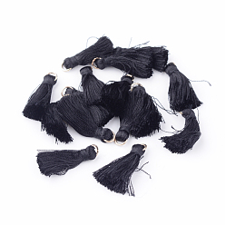 Black Nylon Tassel Pendant Decorations, with Unwelded Iron Jump Rings, Golden, Black, 26~33x4.5~5mm, Hole: 2mm