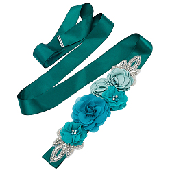 чирок Атласная лента, Свадебный пояс для свадебного платья, со стеклянными стразами и бусинами из искусственного жемчуга, аксессуары для одежды, зелено-синие, 10-5/8x1-1/2~3-3/8 дюйм (270x38~85 мм)