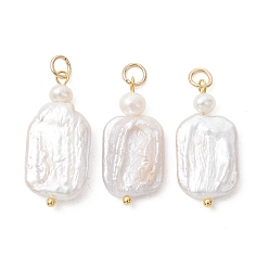 Золотой Подвески из натурального барочного жемчуга кеши, прямоугольные подвески с 304 соединительными кольцами из нержавеющей стали, белые, золотые, 25.5~27.5x12~13x4~5.5 мм, отверстие : 3.5 мм