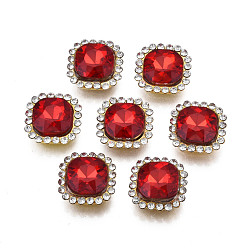 Light Siam Nähen auf Rhinestone, transparenter Glasrhinestone, mit eisernen Krappenfassungen, facettiert, Viereck, Light Siam, 14x14x6.5 mm, Bohrung: 1.5 mm