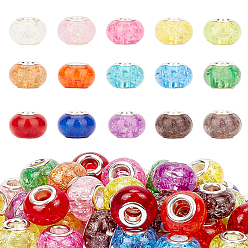 (52) Непрозрачная лаванда Потрескавшийся полимер европейский бисер, бусины с большим отверстием, с латунными сердечниками с серебряным покрытием, рондель, разноцветные, 13.5~14x8.5~9 мм, отверстие: 5 мм, 15 цвета, 6 шт / цвет, 90 шт / коробка
