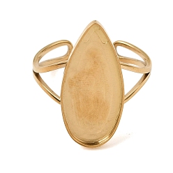 Real 18K Gold Plated Teardrop 304 Stainless Steel Open Cuff Bangle Makings with Bezel Tray, Ion Plating(IP), Long-Lasting Plated, Real 18K Gold Plated, Inner Diameter: 0.79 inch(2cm), Tray: 22x10