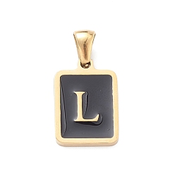 Letter L 304 Stainless Steel Pendants, with Enamel, Real 18K Gold Plated, Rectangle with Letter Charm, Letter L, 17.5x12x1.5mm, Hole: 5x3mm