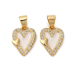 (404) Непрозрачное AB Кислое яблоко Латунные микро проложить кубического циркония подвески, сердце прелести, с эмалью, без кадмия и без свинца, реальный 18 k позолоченный, стойки покрытие, долговечный, цветочный белый, 14x10.5x2 мм, отверстие : 4x5 мм