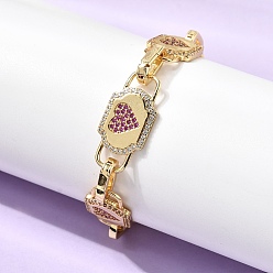 Настоящее золото 18K Латунные браслеты-цепочки с микропаве из кубического циркония для женщин, сердце, стойки покрытие, долговечный, без кадмия и без свинца, реальный 18 k позолоченный, 7.36 дюйм (18.7 см)