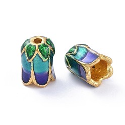 Colorful Alloy Bead Caps, with Enamel, 5-Petal, Light Gold, Colorful, 11x8mm, Hole: 2mm
