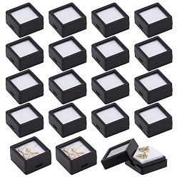 Черный Пластиковая коробка органайзера для ювелирных изделий, со стеклянным окном, для упаковки для хранения ювелирных изделий, квадратный, чёрные, 2.9x2.9x1.6 см
