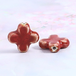 (123L) Белый крем непрозрачный блеск Цветные фарфоровые бусины, для аксессуаров своими руками материал, крестик, огнеупорный кирпич, 22x23x7.5 мм, отверстие : 2.6 мм