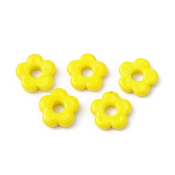 Yellow Handmade Lampwork European Beads, Large Hole Beads, Flower, Yellow, 15~16x4~6mm, Hole: 4.8mm
