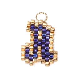 Letter A Бисер ручной работы миюки, ткацкий узор с буквами подвески, с 304 кольцами из нержавеющей стали, буква a, 15x12x2 мм, отверстие : 2.5 мм