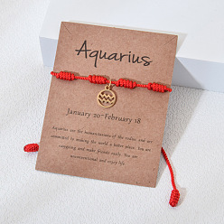 Водолей 12 созвездия 304 плоские круглые браслеты из нержавеющей стали с подвесками, регулируемые браслеты из нейлонового шнура для мужчин и женщин, золотые, Водолей, периметр: 7-1/8~9-1/8 дюйм (18~23 см)